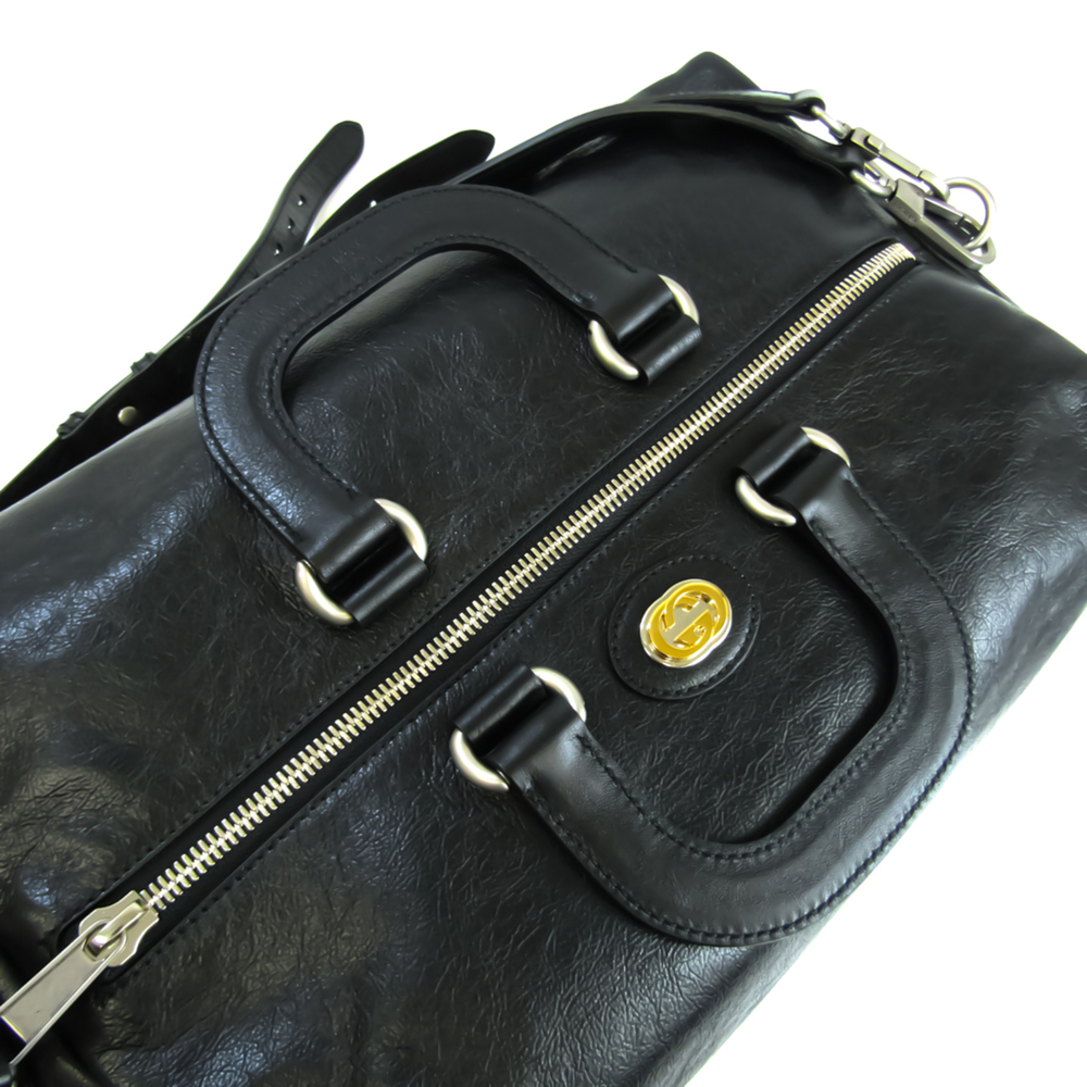 Gucci 587866 Unisex Leather Boston Bag,Handbag,Shoulder Bag Black - Picture 6 of 12